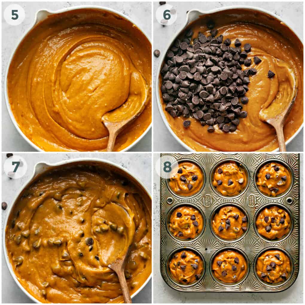 final four steps of preparing pumpkin muffins
