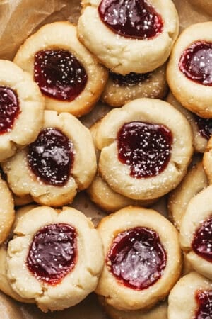 overhead view of thumbprint cookies