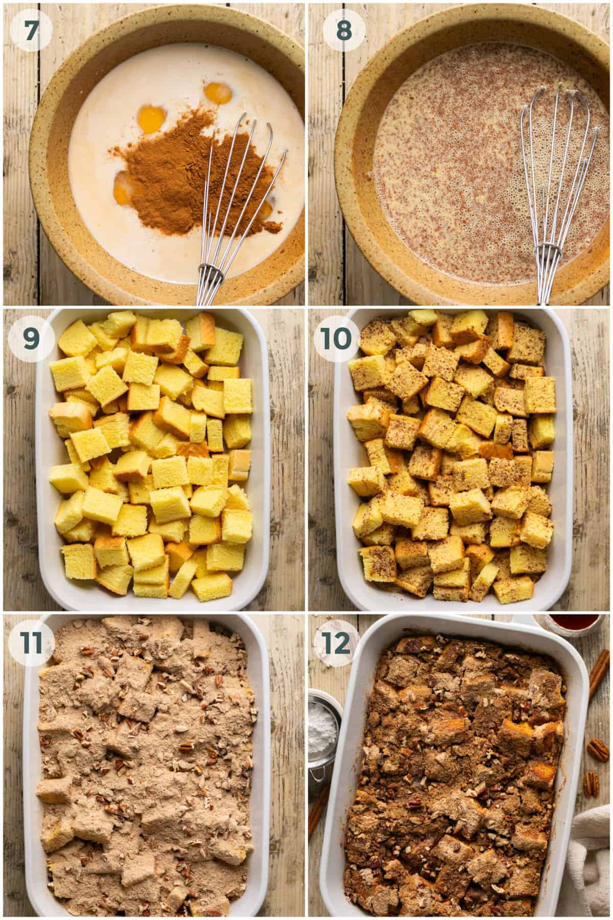 steps 7-12 for preparing overnight french toast casserole