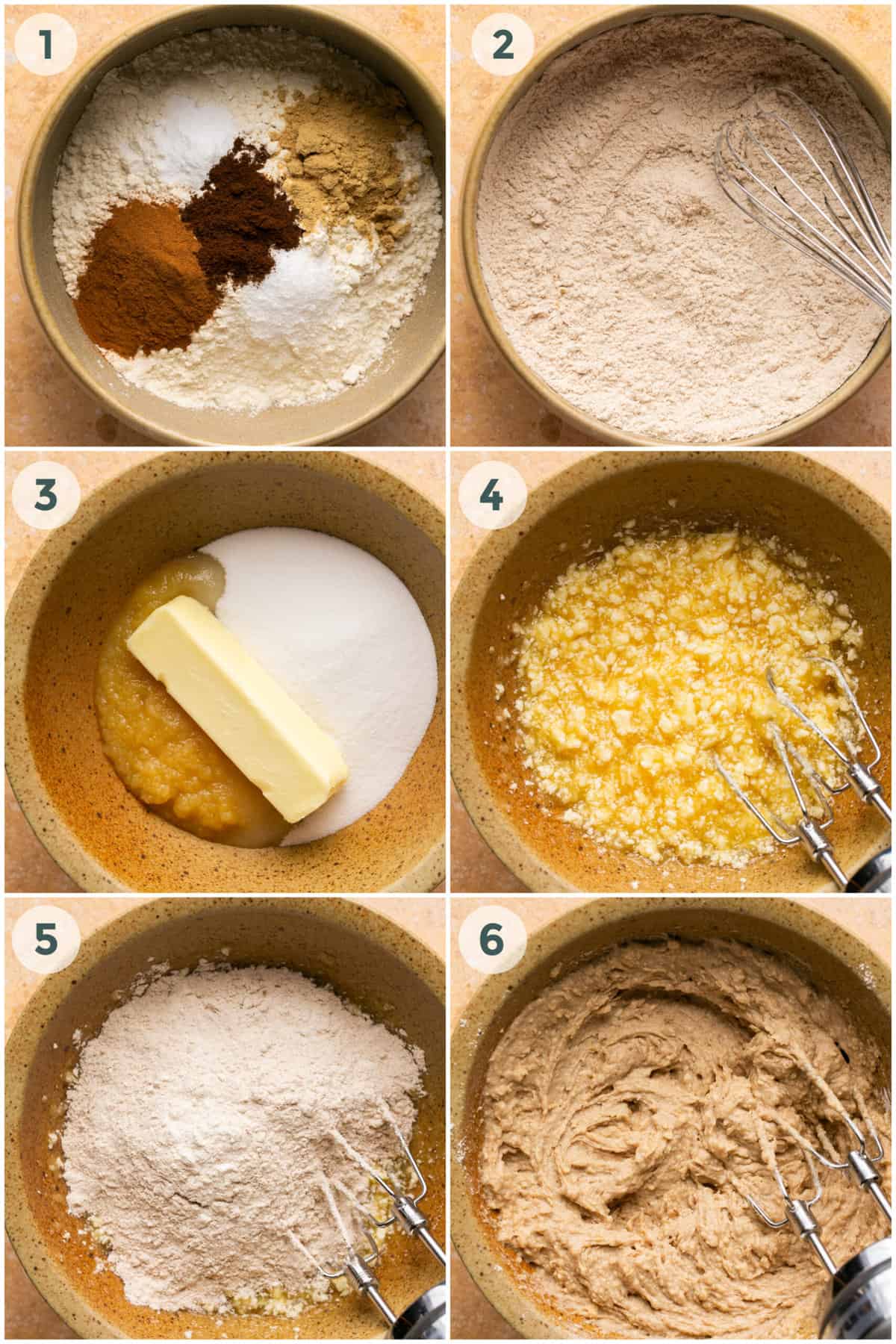 steps 1-6 of preparing gingerbread loaf recipe