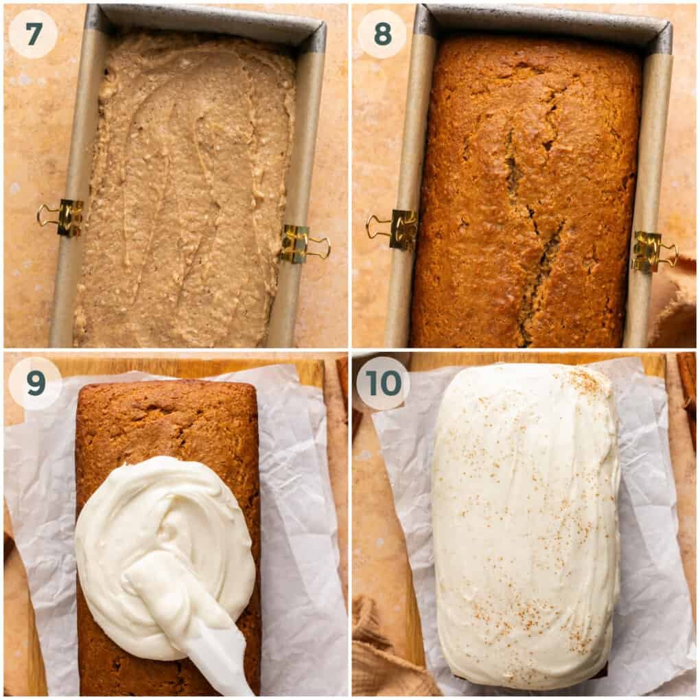 steps 7-10 of preparing gingerbread loaf recipe