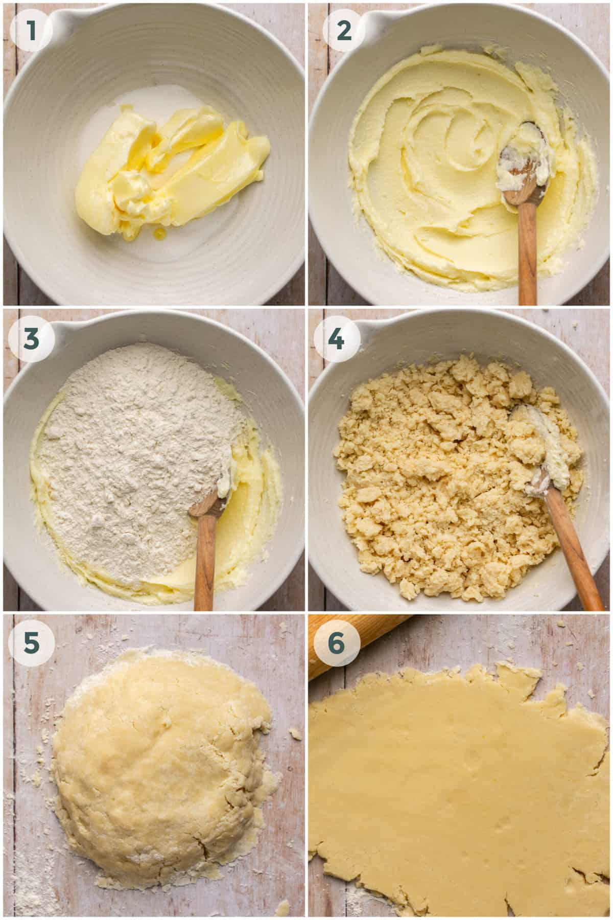 first six steps of preparing shortbread cookies recipe