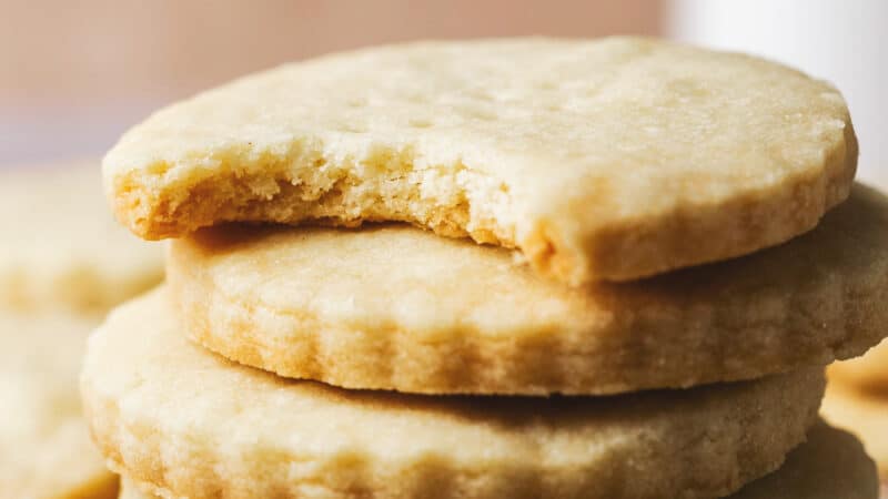 stacked shortbread cookies up close