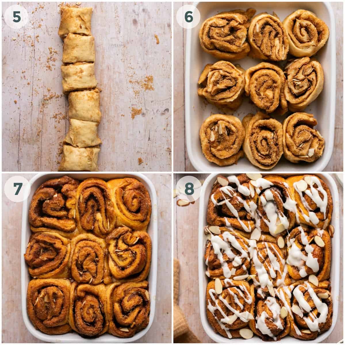 steps 5-8 of preparing crescent roll cinnamon roll recipe