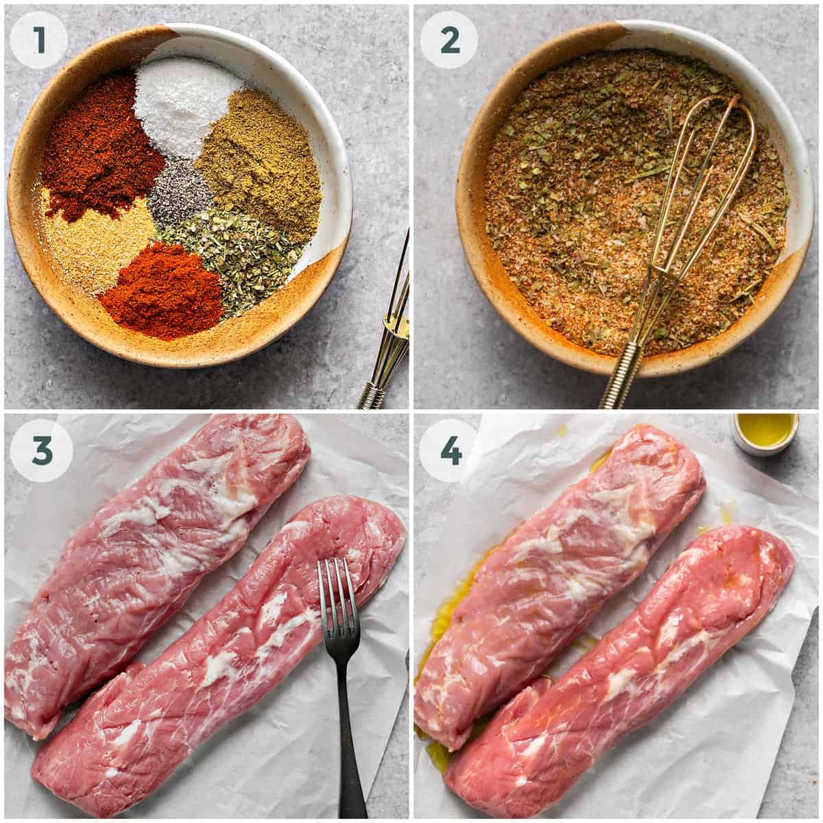 steps 1-4 of preparing pork tenderloin recipe