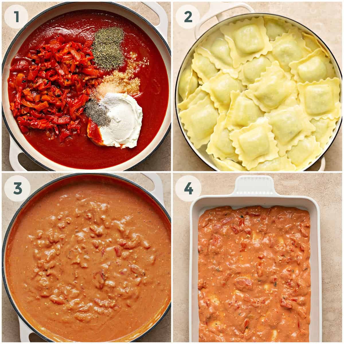 steps 1-4 of baked ravioli recipe