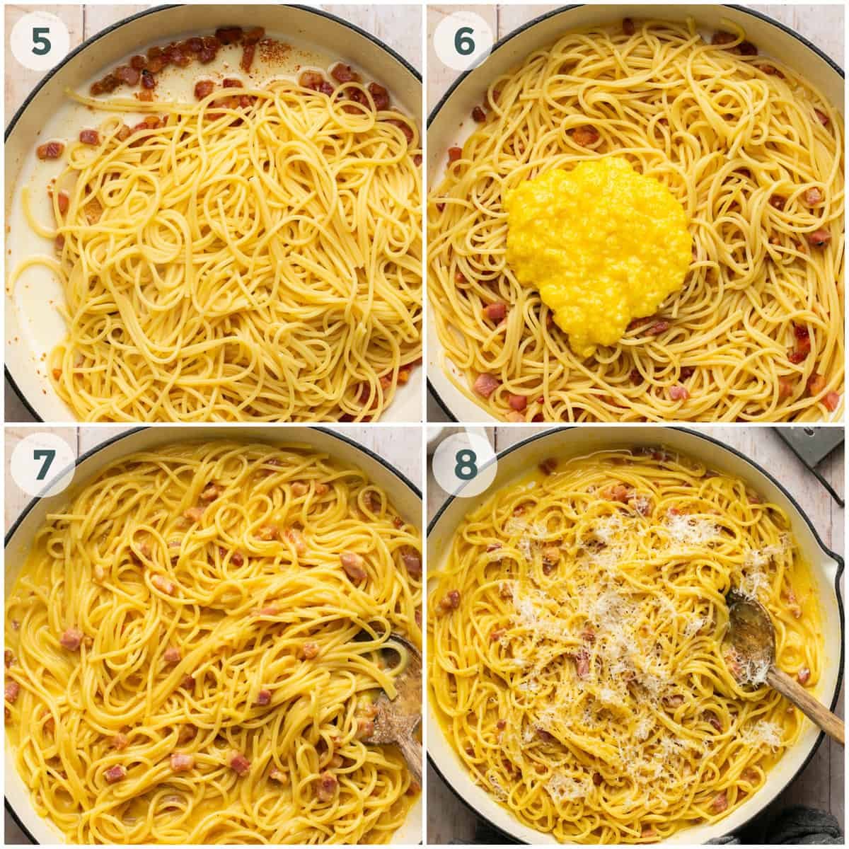 steps 5-8 for spaghetti carbonara recipe