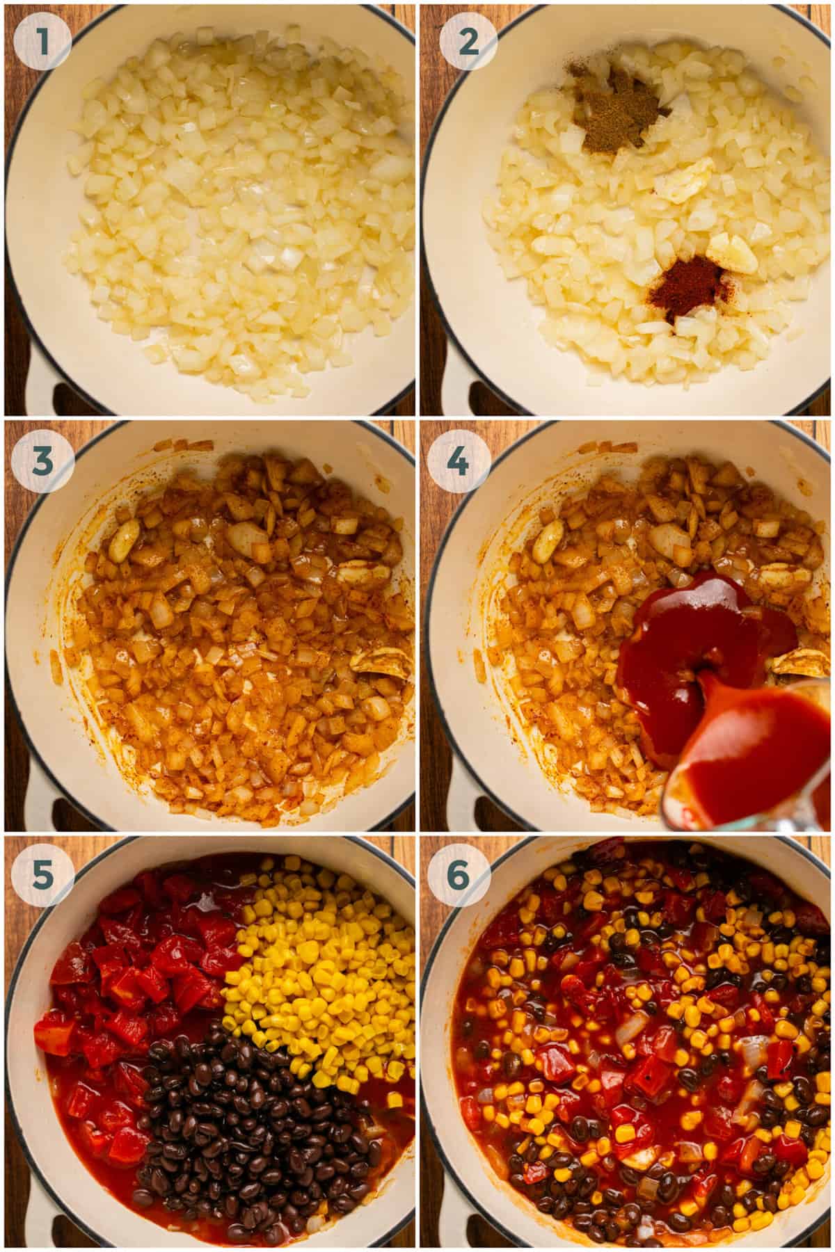 steps 1-6 of preparing chicken tortilla soup