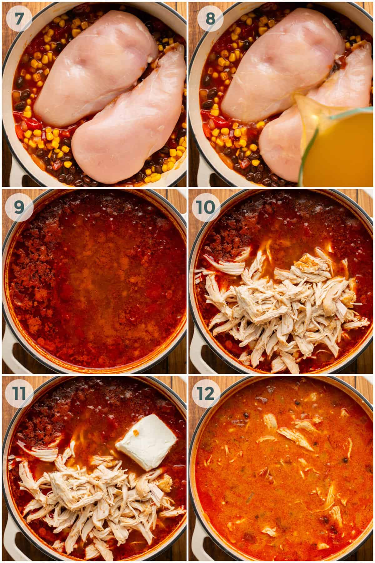 steps 7-12 of preparing chicken tortilla soup