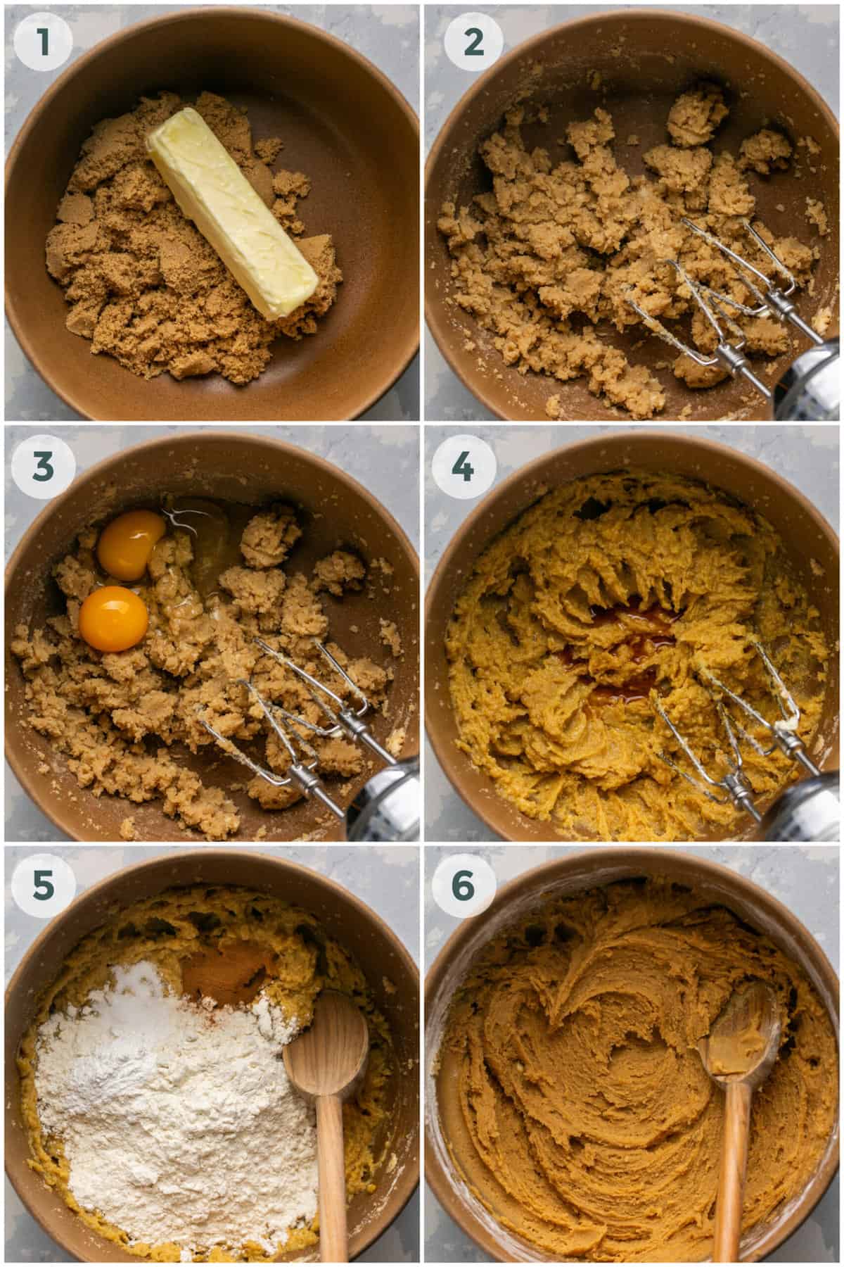 steps 1-6 of preparing skillet cookie recipe