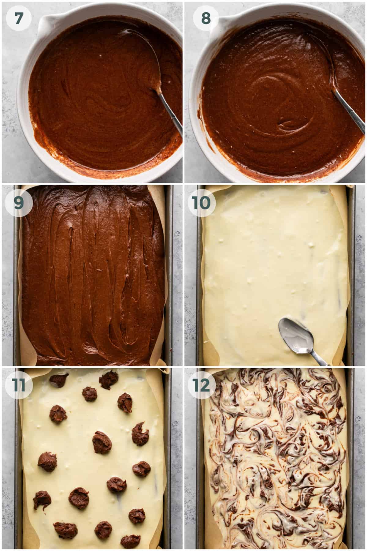 steps 7-12 for cheesecake brownies recipe
