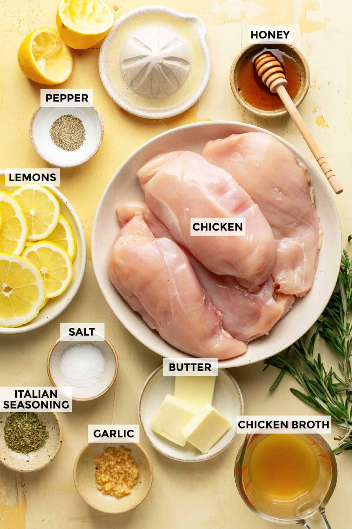 Ingredients for Easy Baked Lemon Chicken.