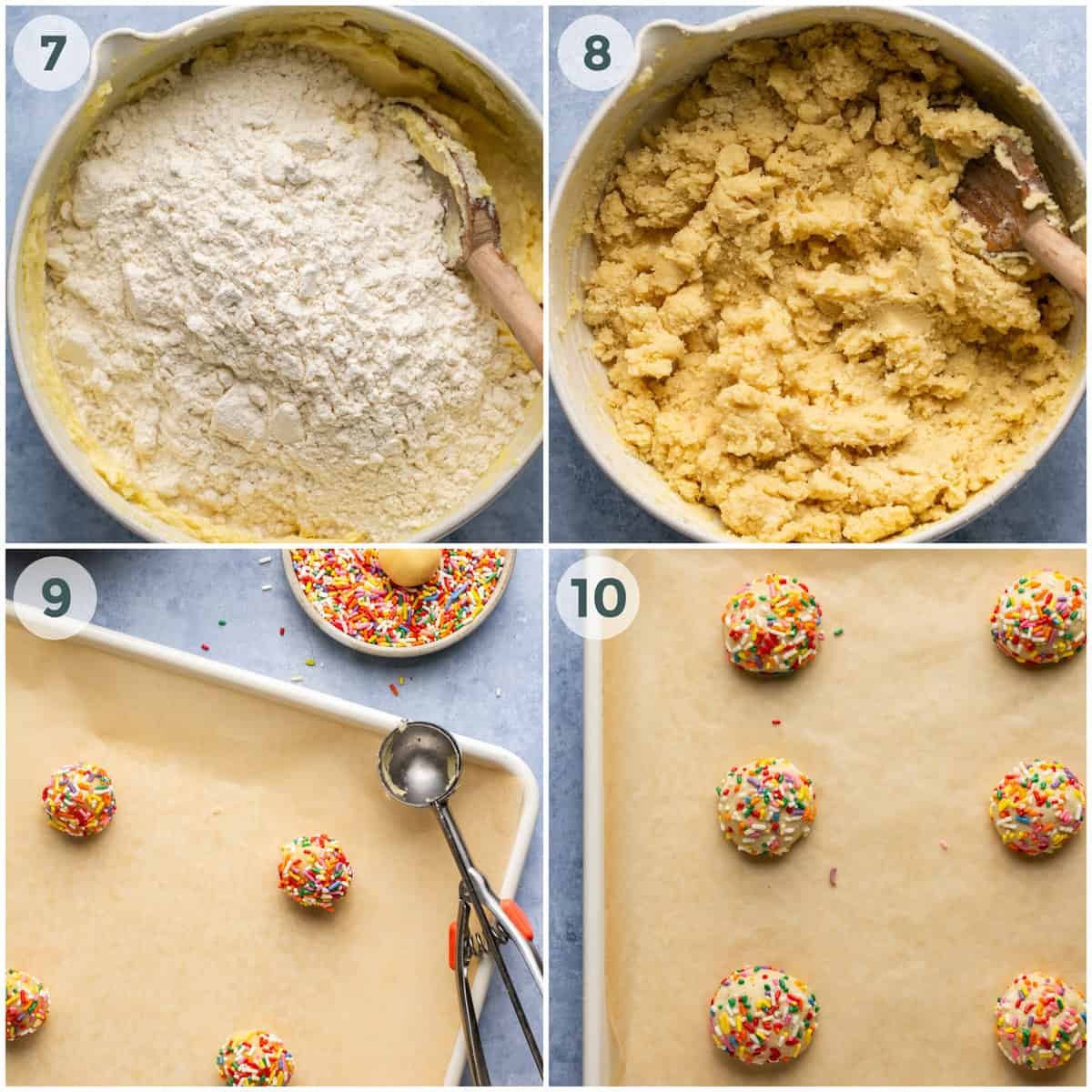 steps 7-12 for preparing sprinkle cookies