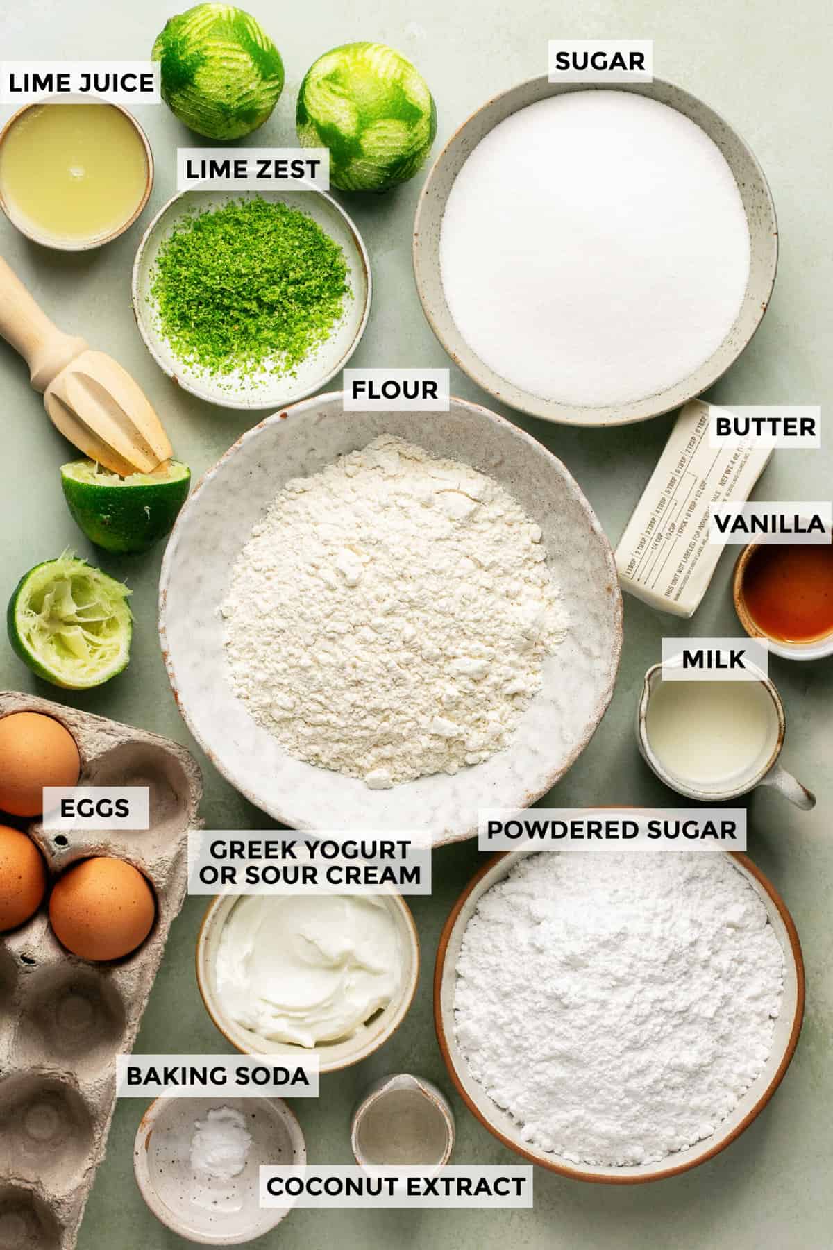 ingredients for coconut lime pound cake recipe