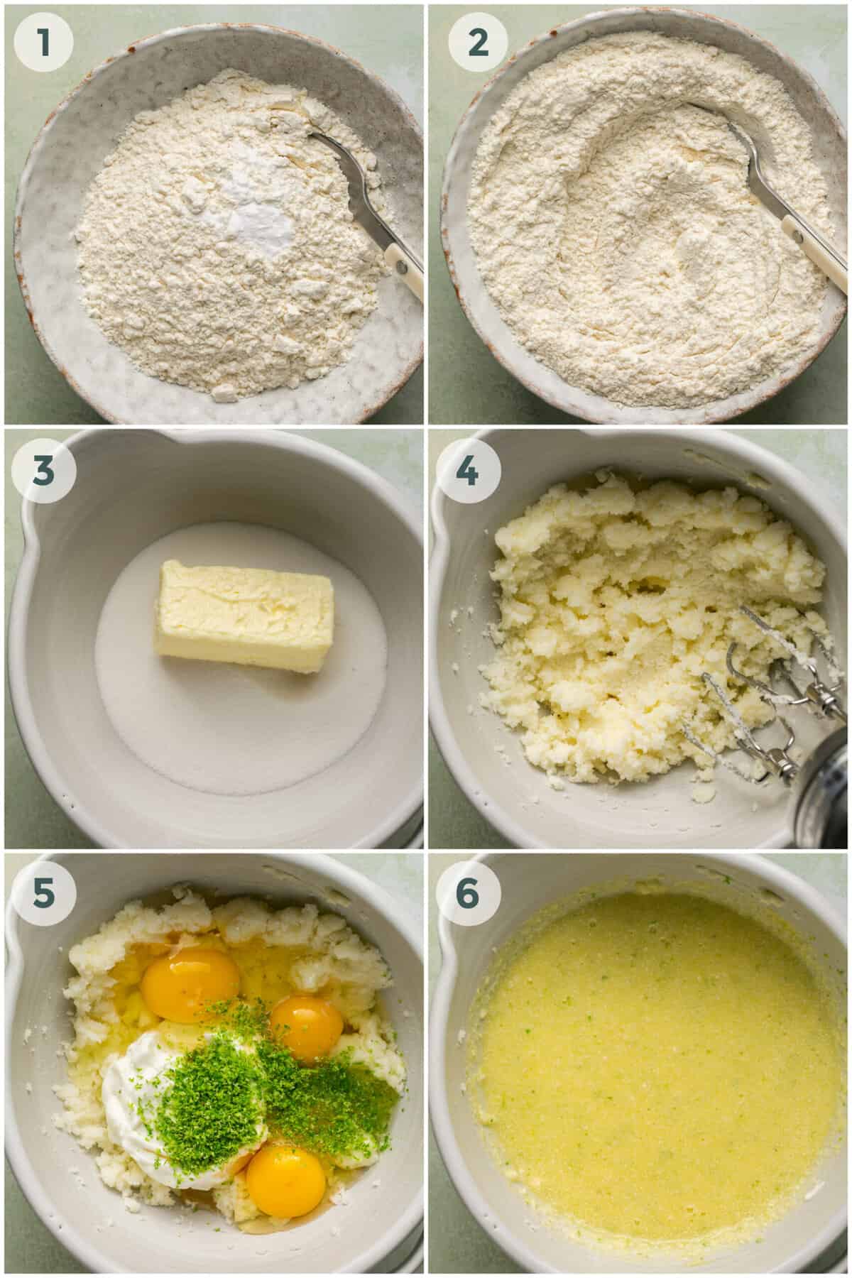 steps 1-6 of coconut lime cake recipe
