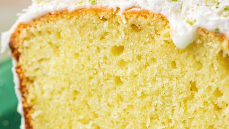 up close coconut lime pound cake loaf