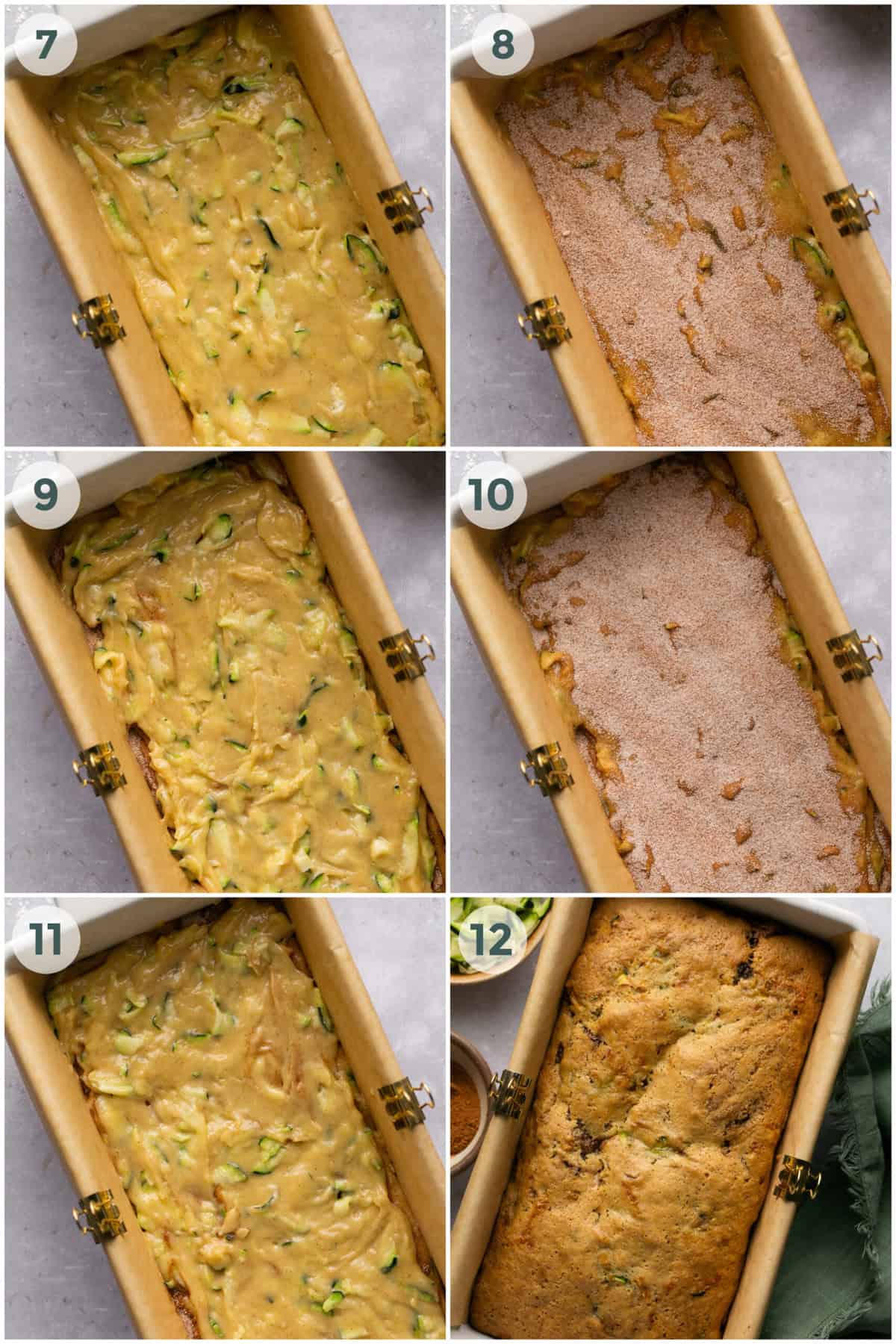 steps 7-12 for preparing zucchini bread
