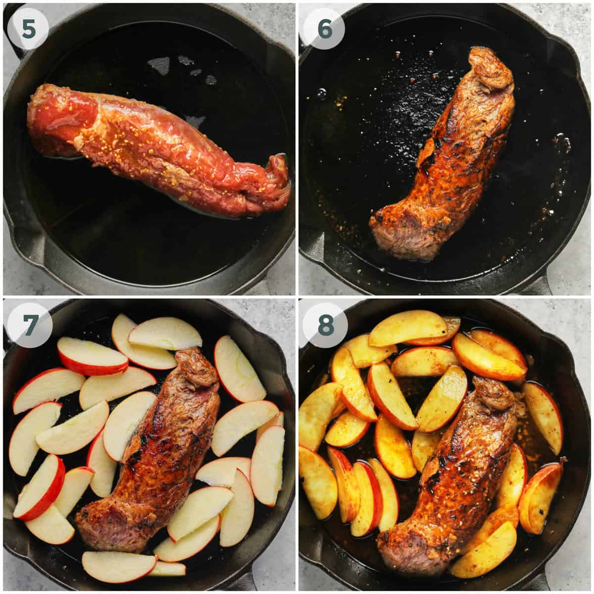 steps 5-8 for roasted pork tenderloin with apples and glaze