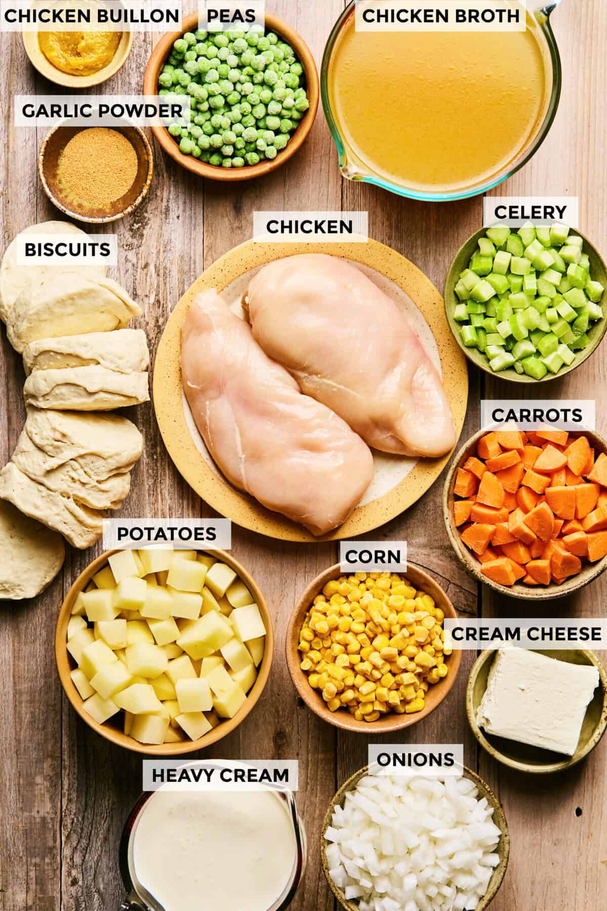 ingredients for chicken pot pie soup recipe.