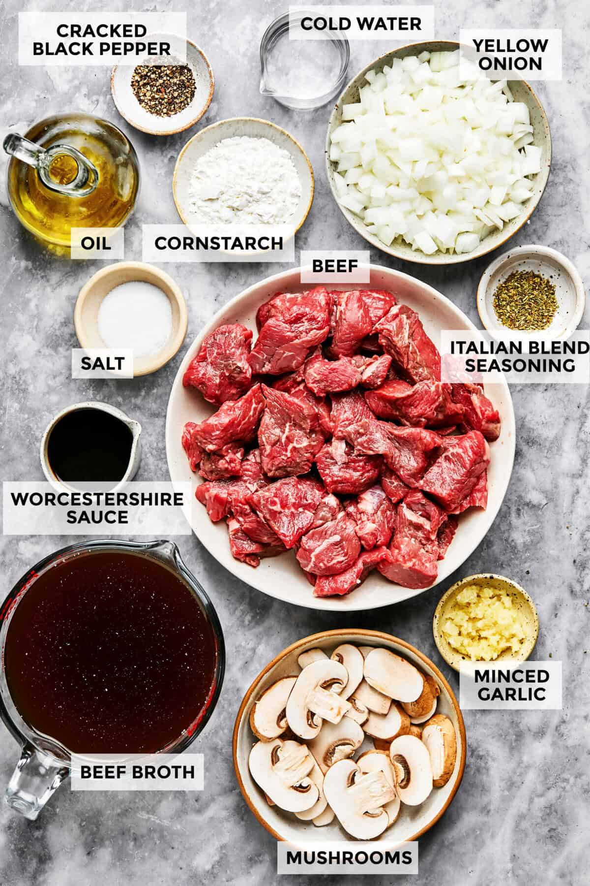 Ingredients for instant pot beef tips.