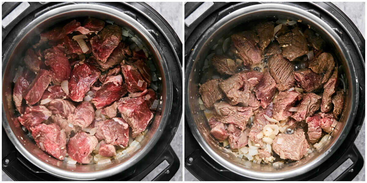 Step 2 for preparing instant pot beef tips.
