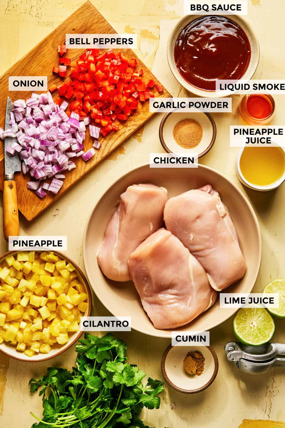 lėtos viryklės havajietiškos BBQ vištienos recepto ingredientai