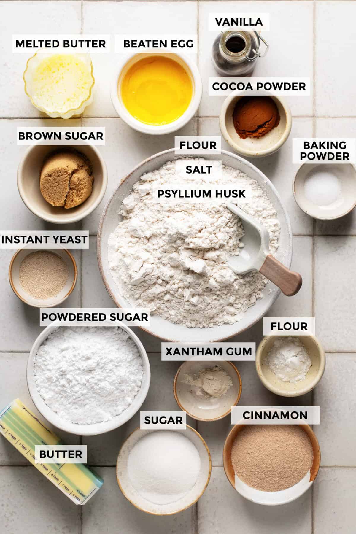 ingredients for gluten free cinnamon rolls recipe.