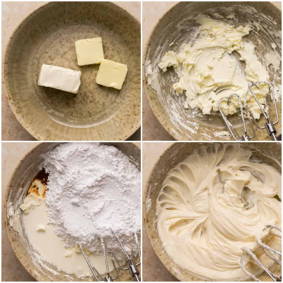Steps for preparing the icing for cinnamon roll pound cake.