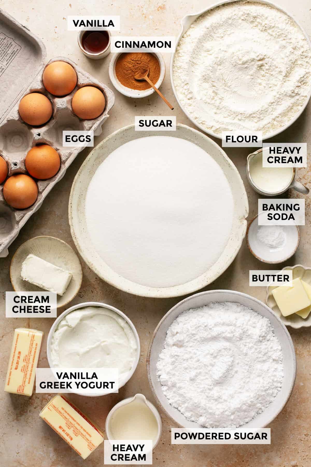 Ingredients for cinnamon roll pound cake.