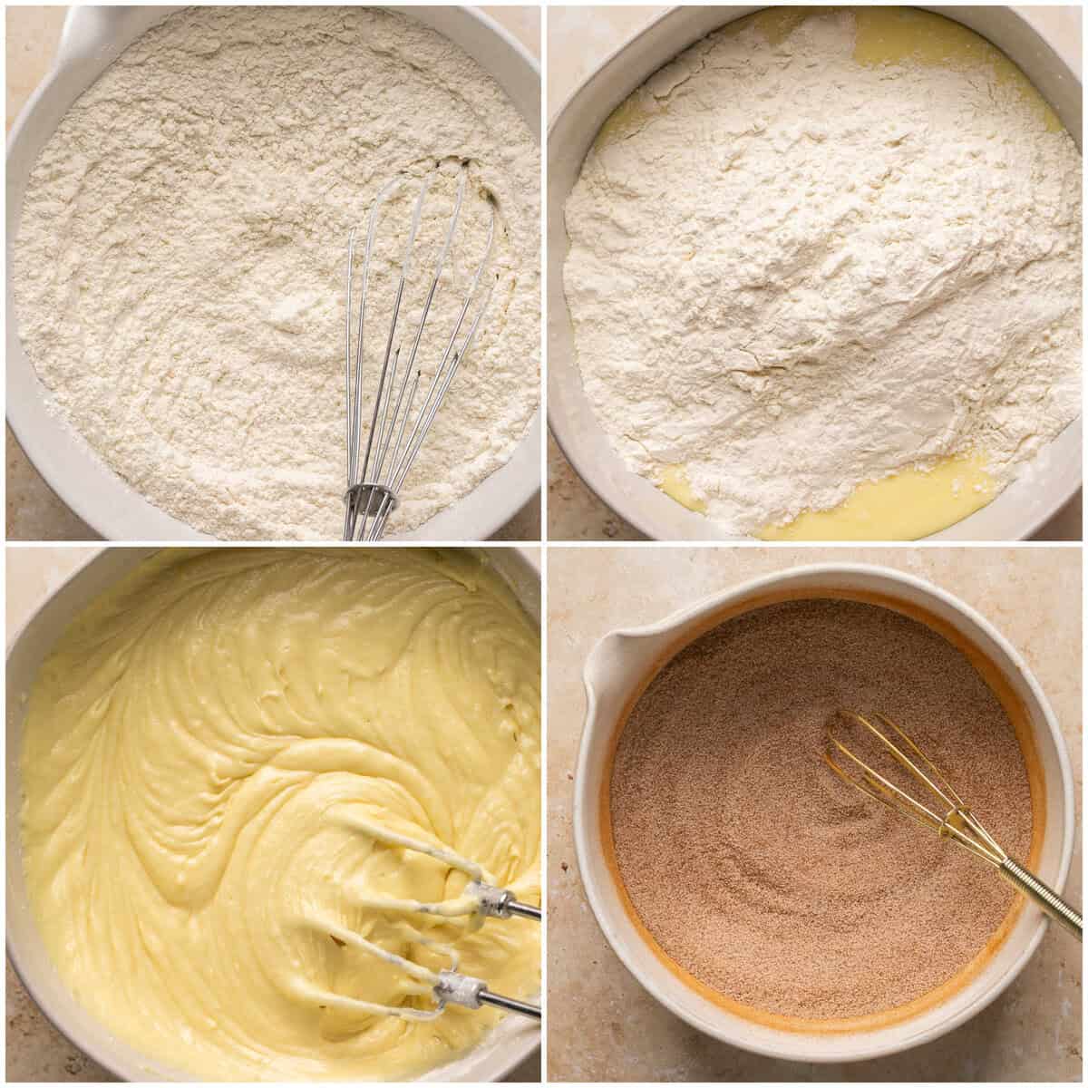 Steps 3-4 for preparing cinnamon roll pound cake.