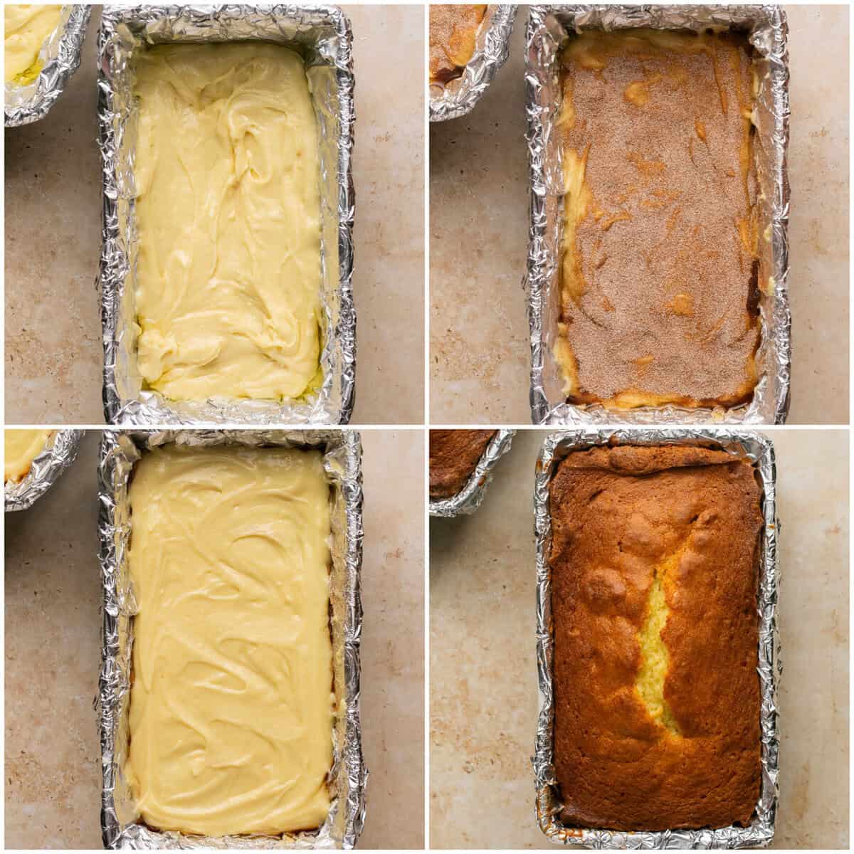 Steps 5-6 for preparing cinnamon roll pound cake.