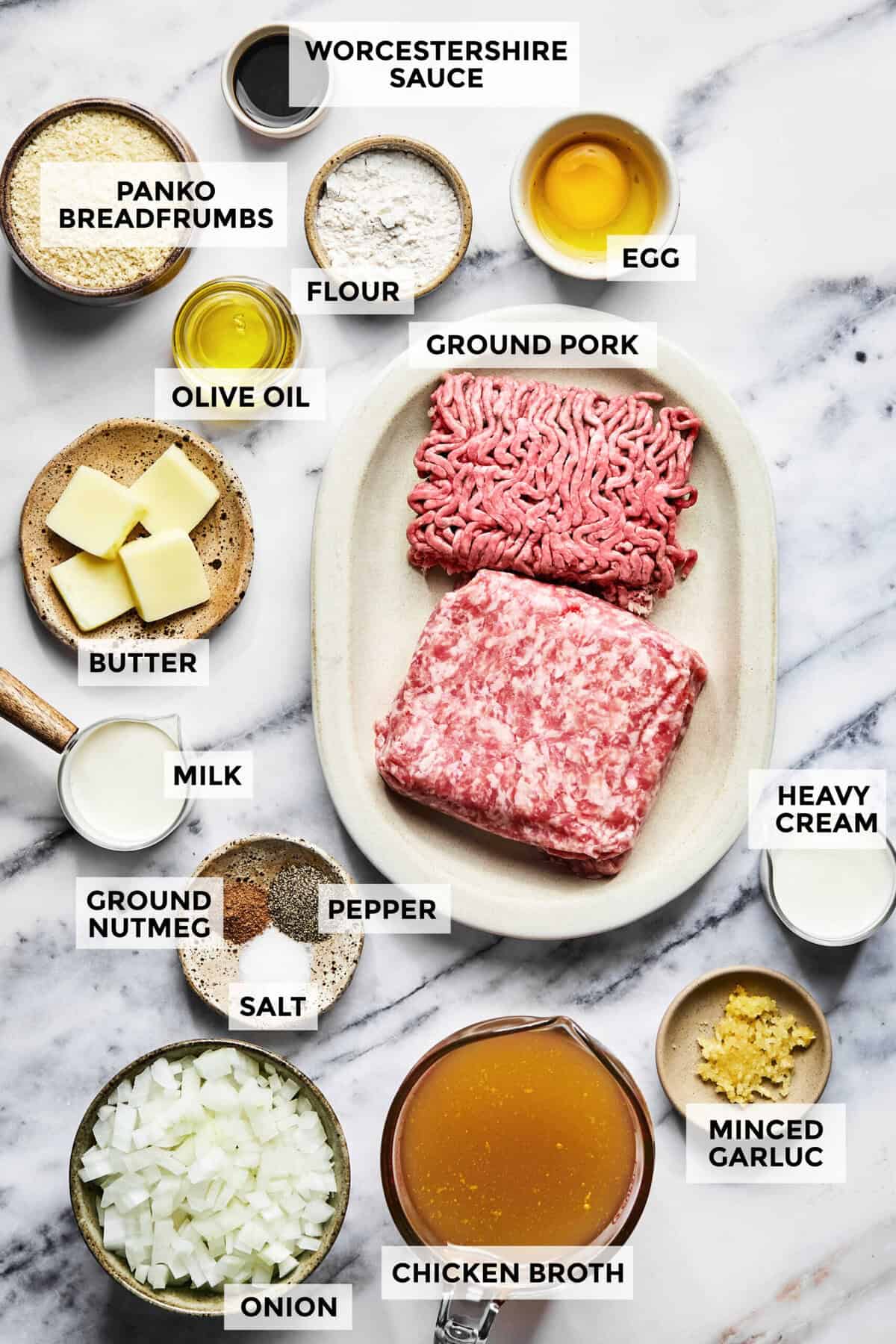 Ingredients for Swedish meatballs.