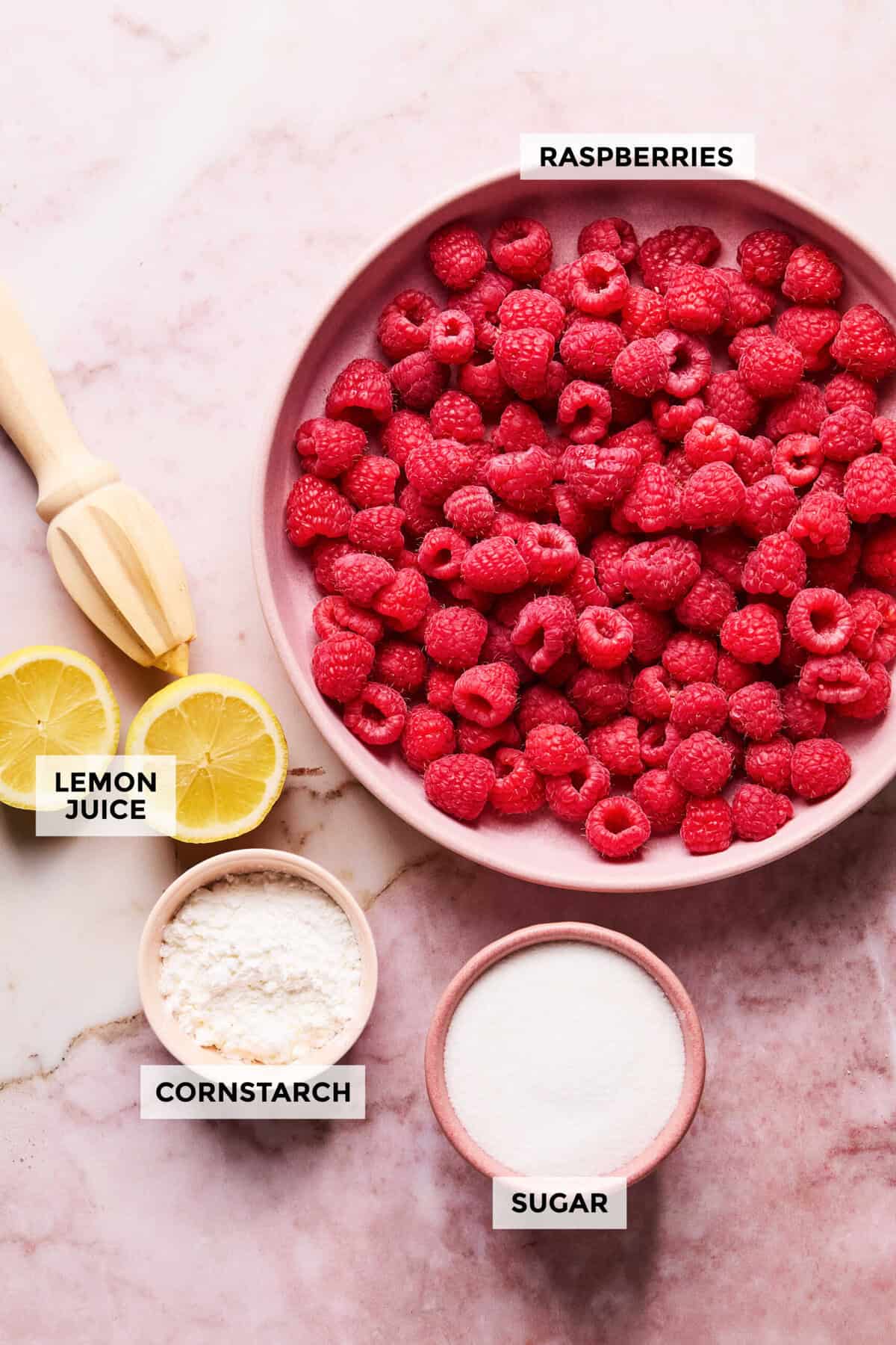 Ingredients for raspberry cake filling.