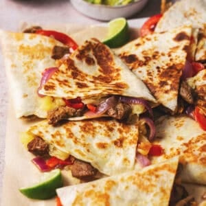 Close up of steak quesadillas.