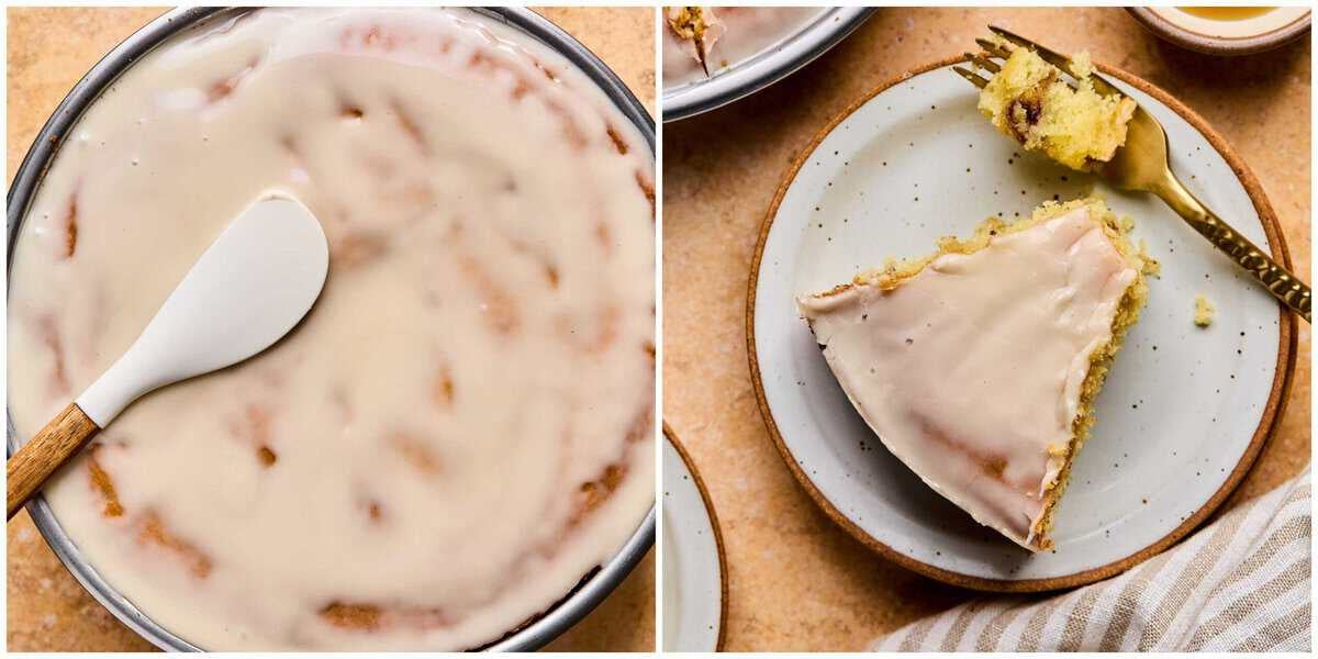 Steps 9-10 for prepping honey bun cake.
