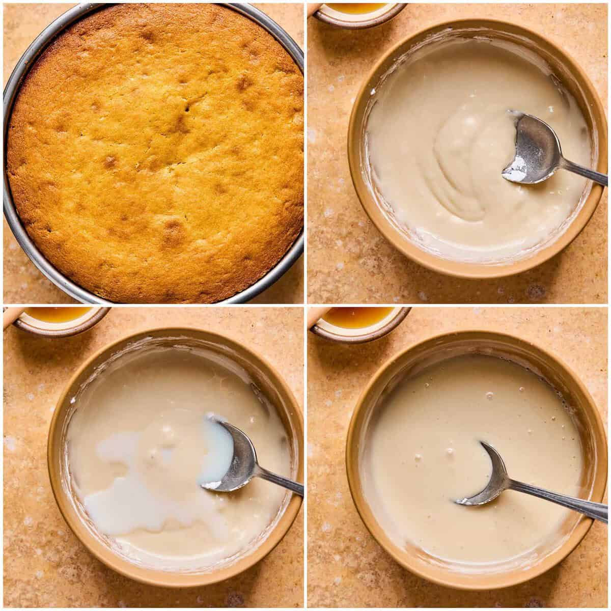 Steps 7-8 for prepping honey bun cake.