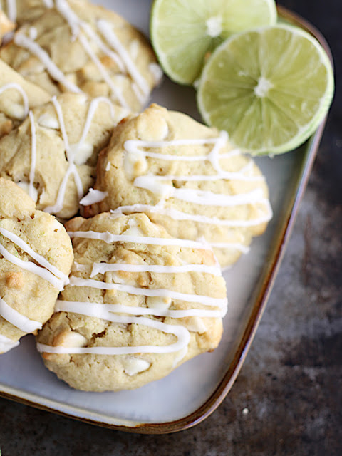 cookies with limes on square plate.